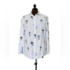 J. McLaughlin White Floral Button Down Shirt